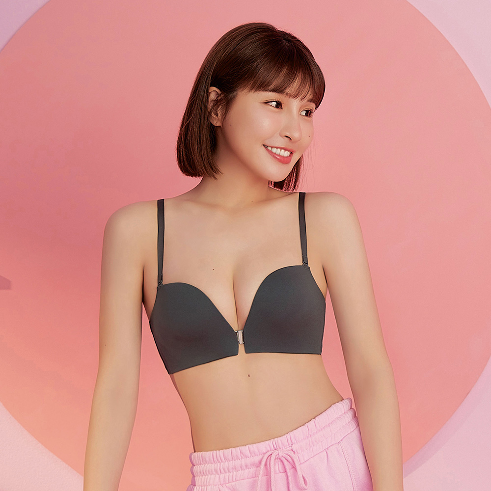 【瑪登瑪朵】QQ雲 無鋼圈紓壓無痕前扣內衣(鐵石灰)-L