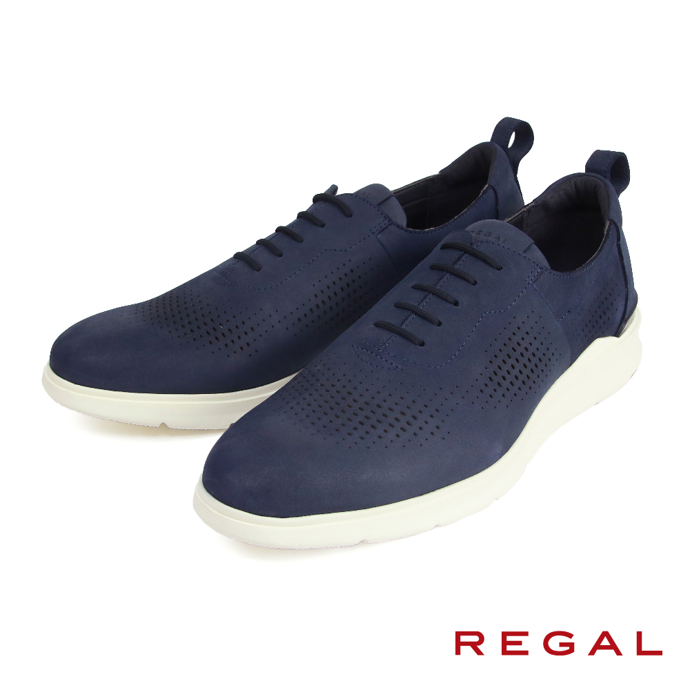 【REGAL】文青風格多孔透氣休閒鞋 藏青色-US7(25.5cm)