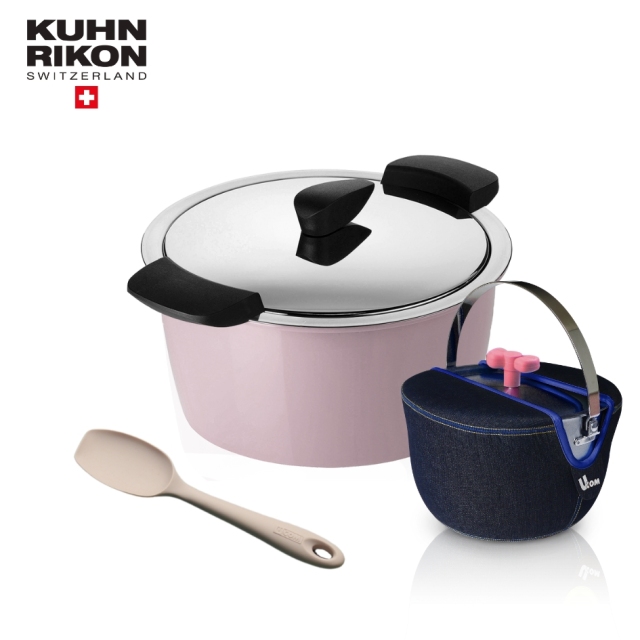 【主廚級匠心鍋具週】瑞康屋 HOTPAN休閒鍋3L粉防溢提鍋附提袋攪拌平匙混色小