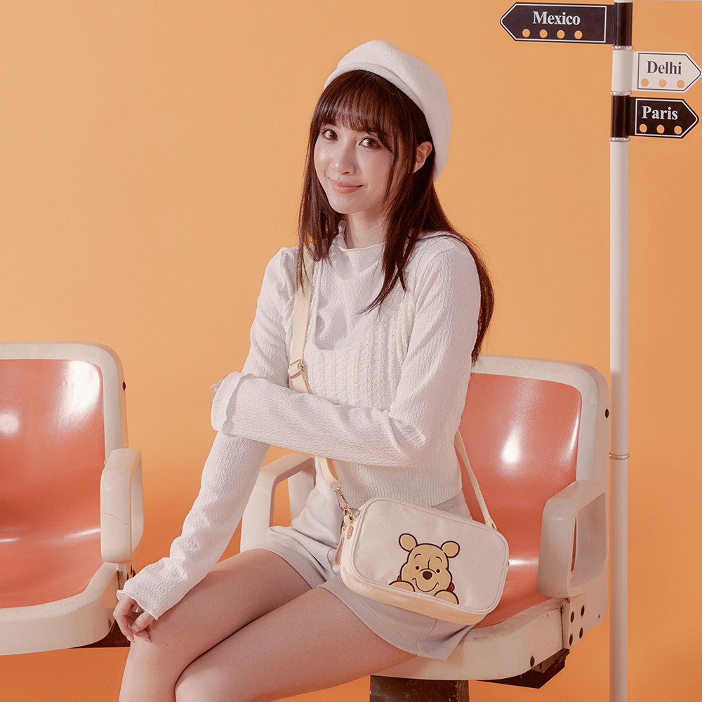【kiki STUDIO】小熊維尼萌萌頭-側背包-奶油黃
