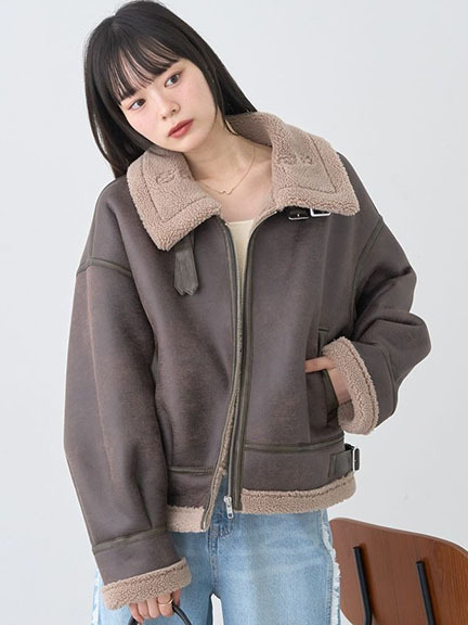 ●(三多)earth music&ecology 仿羊羔毛拼接保暖大衣外套