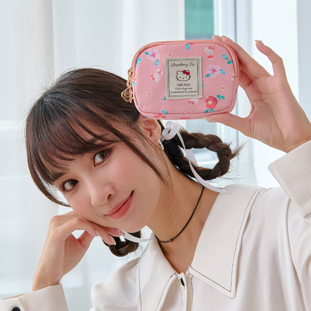 【kiki STUDIO】Hello Kitty-花園午茶-雙層零錢包-珊瑚粉