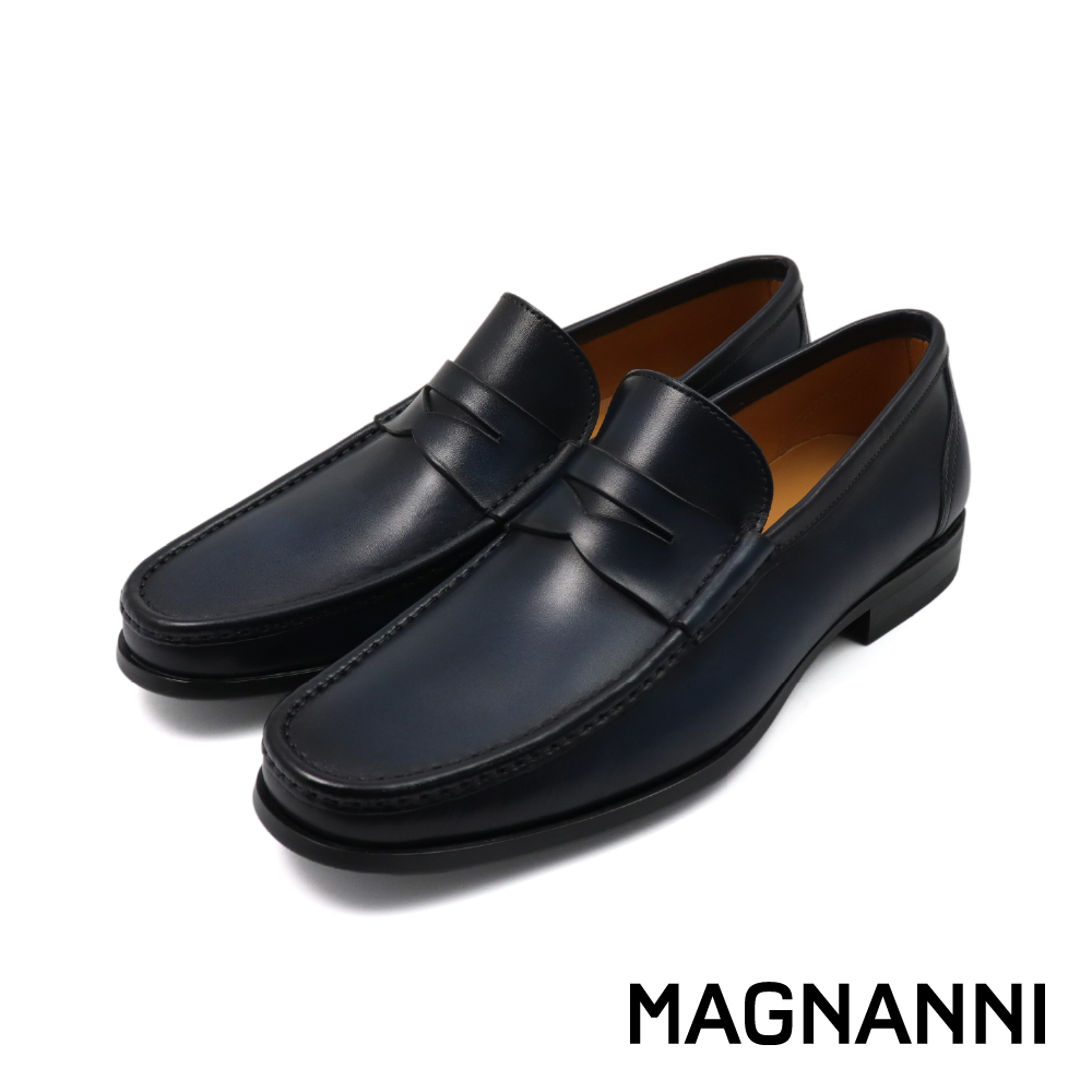 【MAGNANNI】西班牙刷染素面便士樂福鞋 海軍藍-41