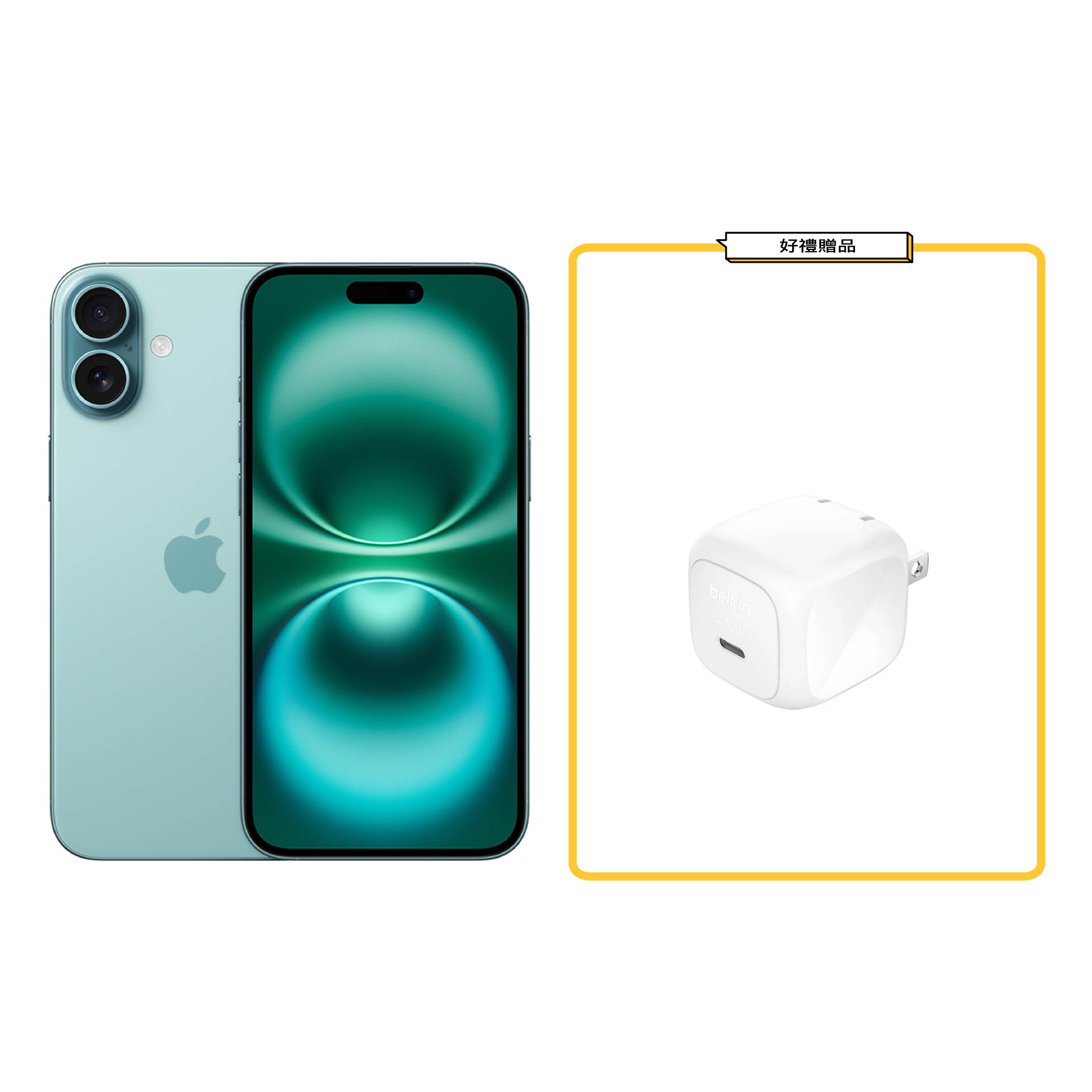 iPhone 16 6.1吋 256G 湖水綠色 MYEJ3＋Belkin充電頭