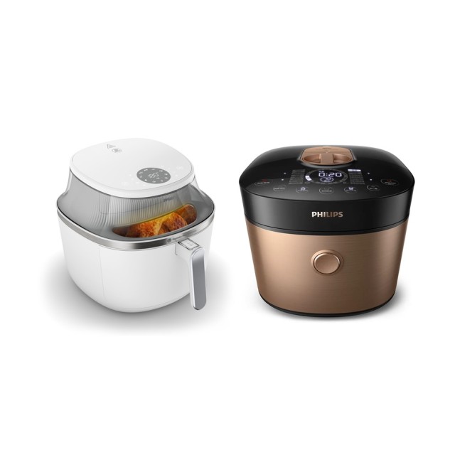 (西門)(點+金)飛利浦NOVA透視海星氣炸鍋(白)+雙重脈衝智慧萬用鍋 金小萬