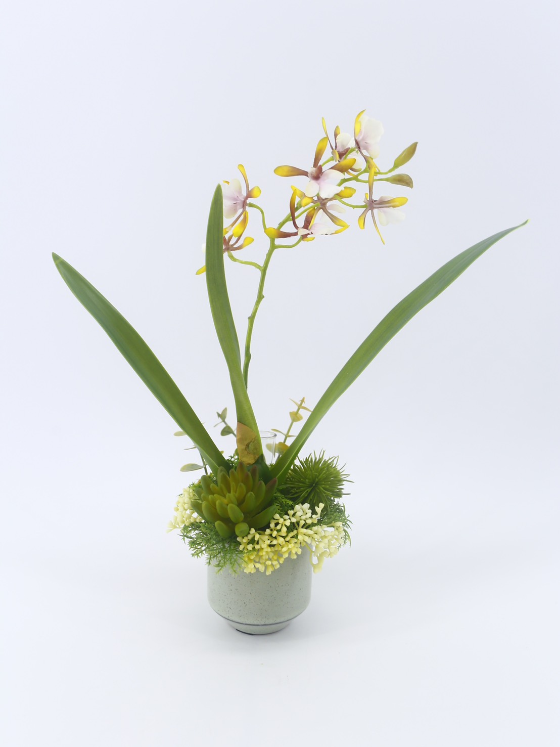 【A4榆果傢飾】擬真咖色小蘭花日式陶盆香氛花飾