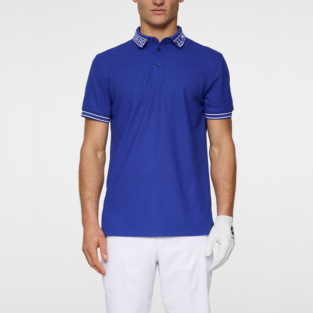 【J.LINDEBERG】JL領片緹花網眼Polo-晴空藍-M
