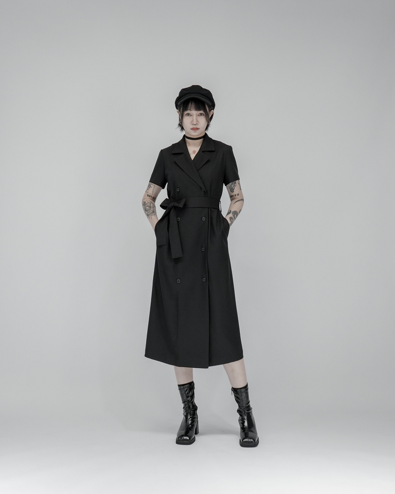 MUKK DESIGN 半袖雙排釦西裝領洋裝