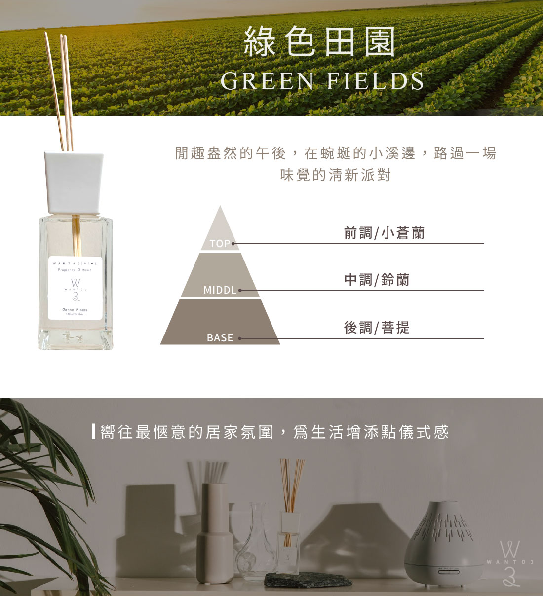 WANTO3-巴黎香頌擴香100ml-綠色田園