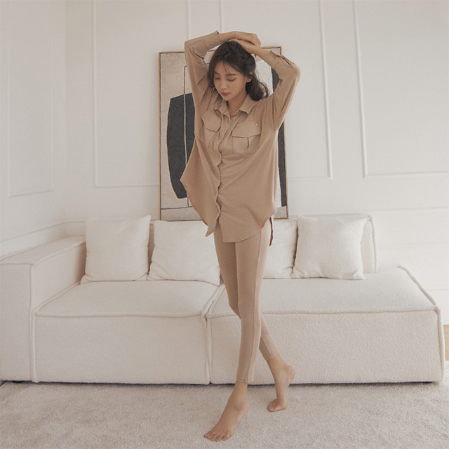 品牌款！英倫率性柔軟舒適襯衫兩件式家居套裝（英式奶茶）