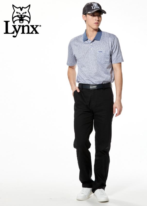 【LYNX】緹花排列花紋羅紋領胸袋短袖POLO衫-M