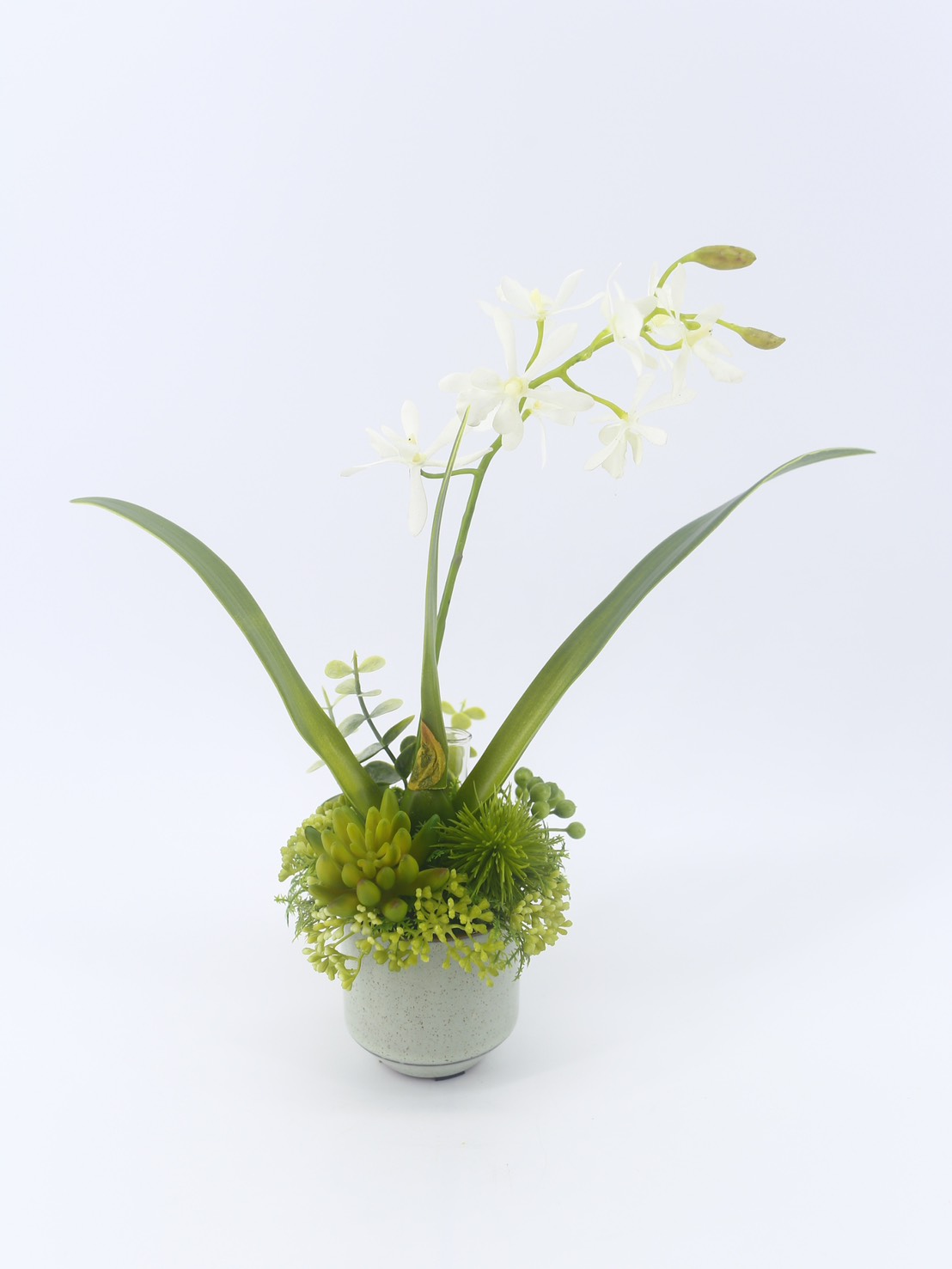 【A4榆果傢飾】擬真白迷你蝴蝶蘭日式陶盆香氛花飾