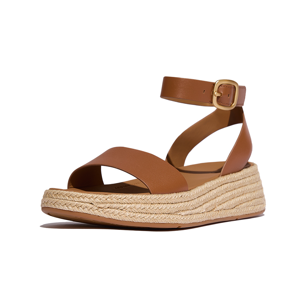 【fitflop】F-MODE草編皮革綁帶涼鞋-深棕褐色-US 9
