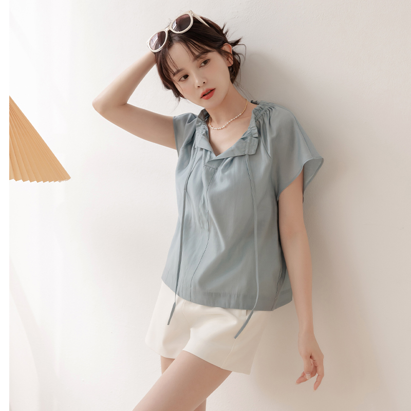 【HOME SHOP】渡假感綁帶上衣 綠色-L