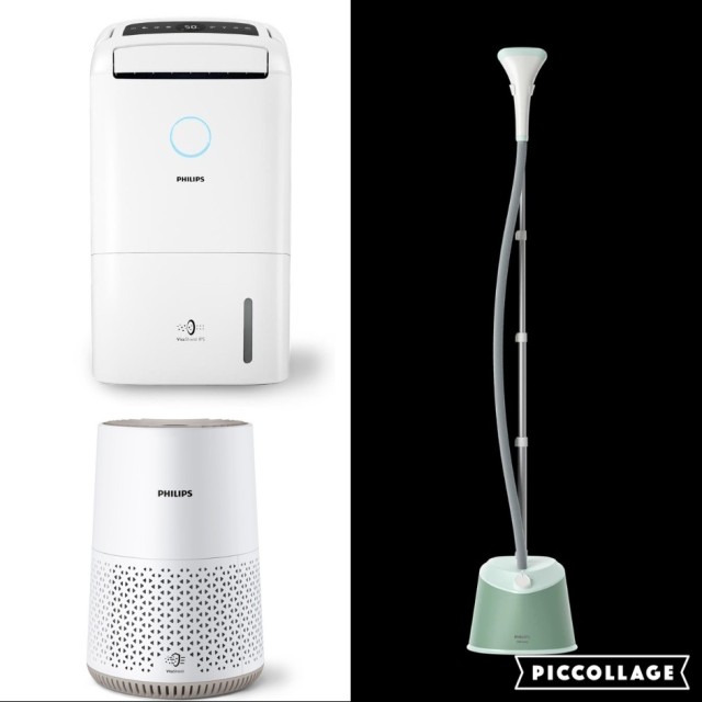 (西門)飛利浦抗敏清淨除濕機-雲朵白+奈米級抗敏空氣清淨機+直立式蒸汽掛燙機
