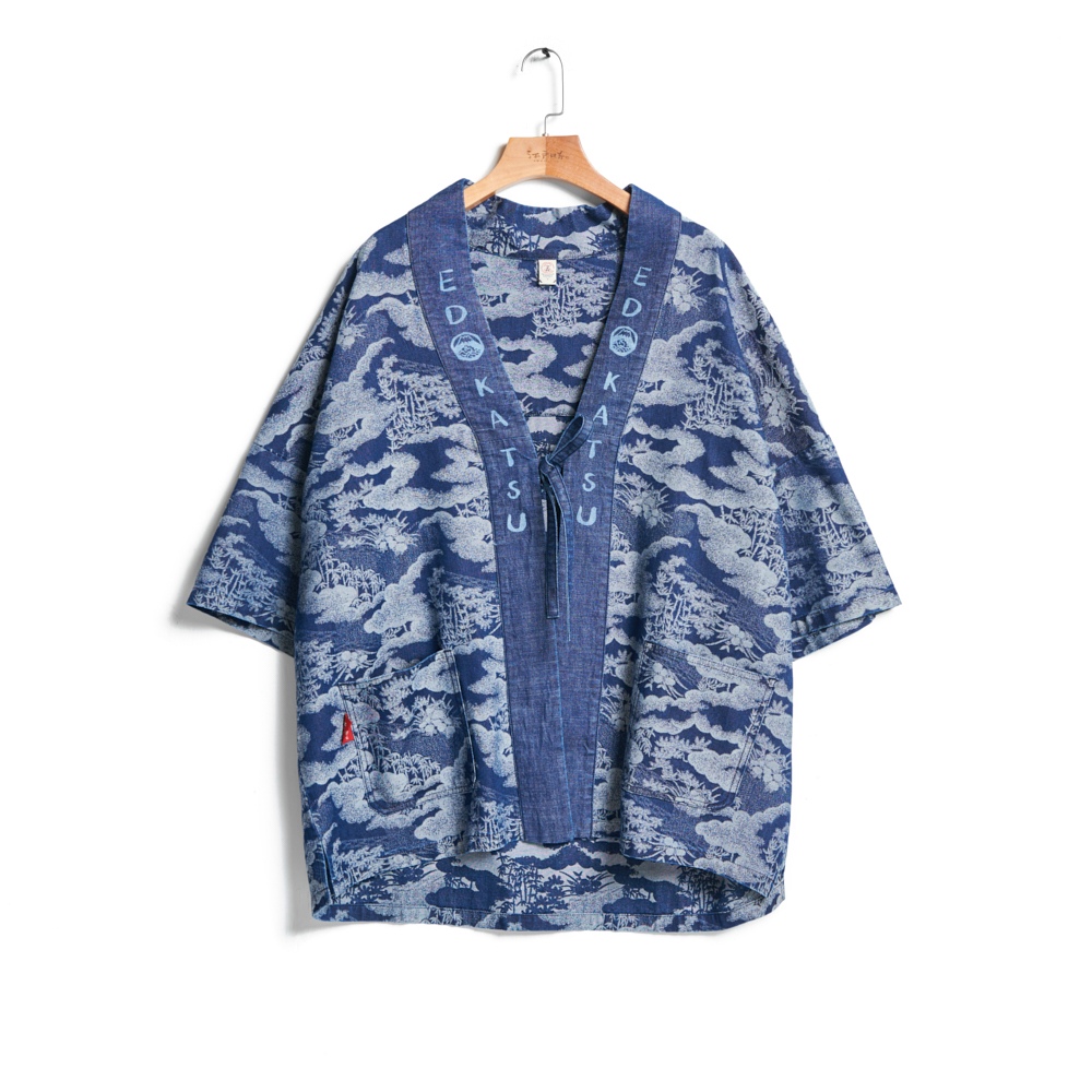 【江戶勝】男裝｜提花牛仔半纏-中古藍,F