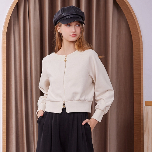 ●(三多)H2O 一字領羅紋雙開短上衣