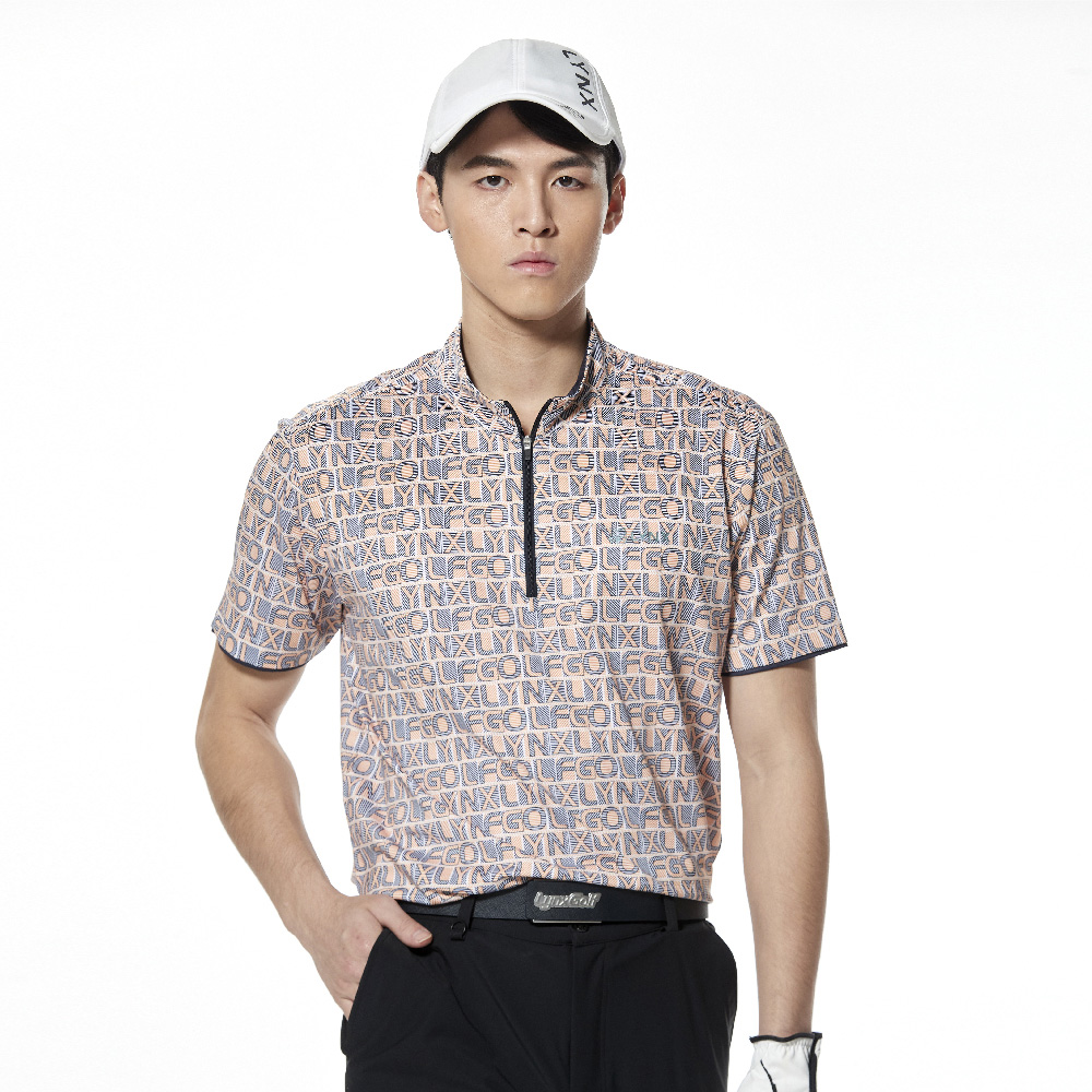 【Lynx Golf】吸排抗UV涼感透氣織紋印花假兩件袖立領POLO衫(男)-LL