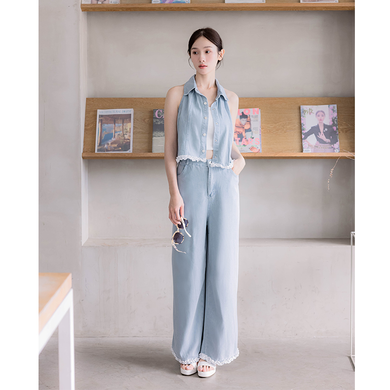 【HOME SHOP】藍光裁縫套褲 淺藍-M
