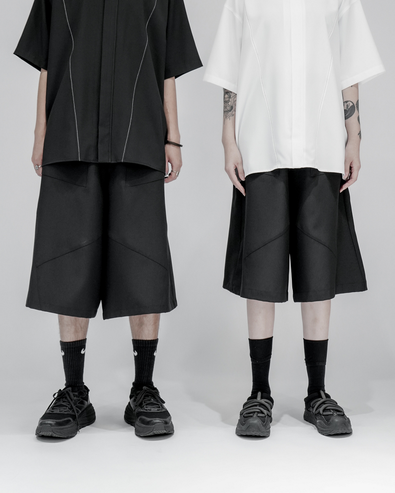 MUKK DESIGN 剪接造型西裝五分寬短褲