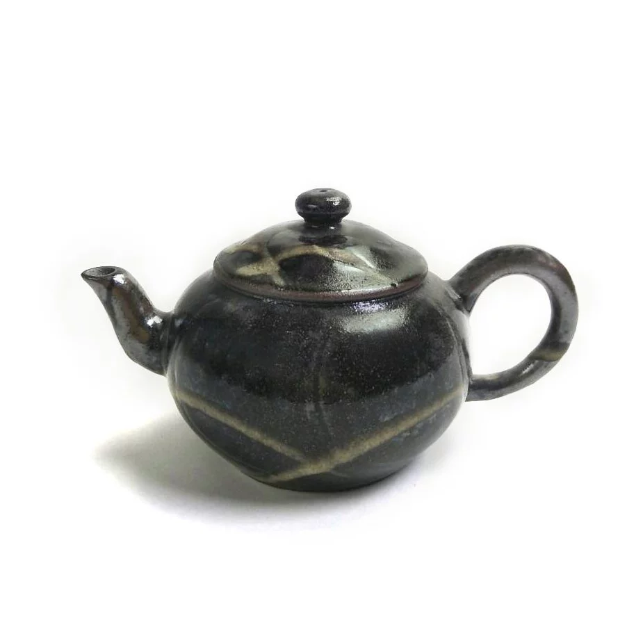 【中港陶作坊】茶人老岩泥六方福滿壺160ml-冷杉