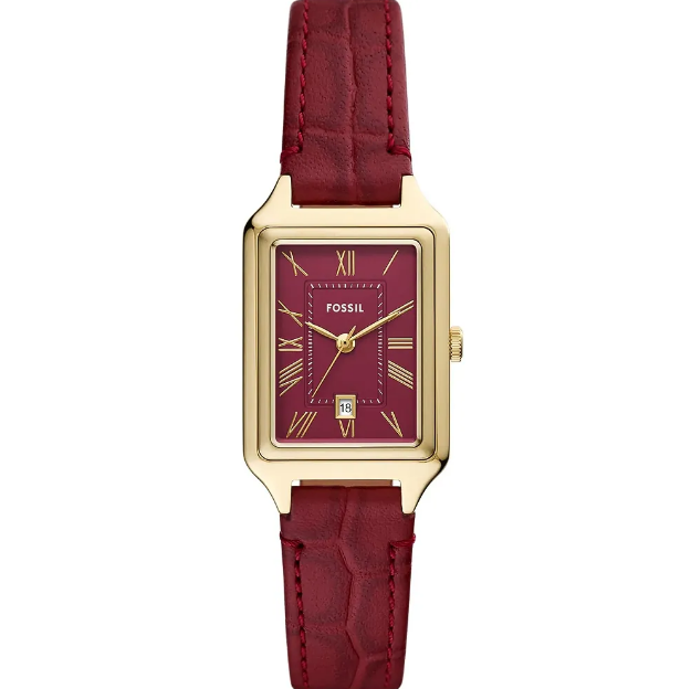 *【ERICA】FOSSIL Raquel 復古方形櫻桃紅大三針女錶