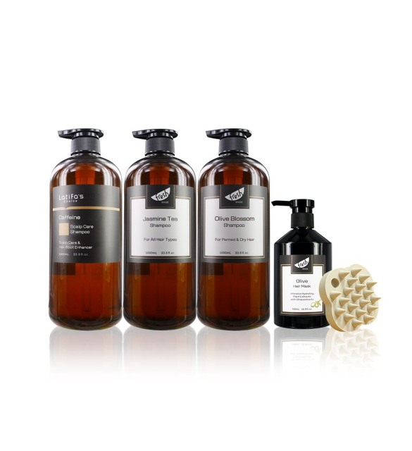 【點亮秋顏】荷柏園 洗髮精1000ML*3+護髮菁華霜500ML+頭皮按摩刷