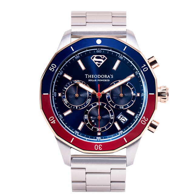 【黑五必Buy推薦】希奧朵拉-SUPERMAN 太陽能雙色陶瓷圈夜光潛水腕錶