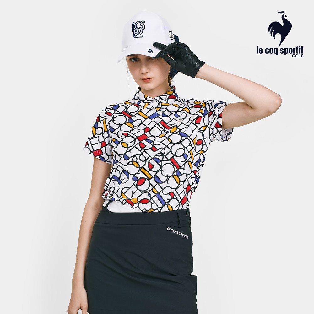 【LE COQ SPORTIF GOLF】白色抽象藝術短袖POLO衫-M