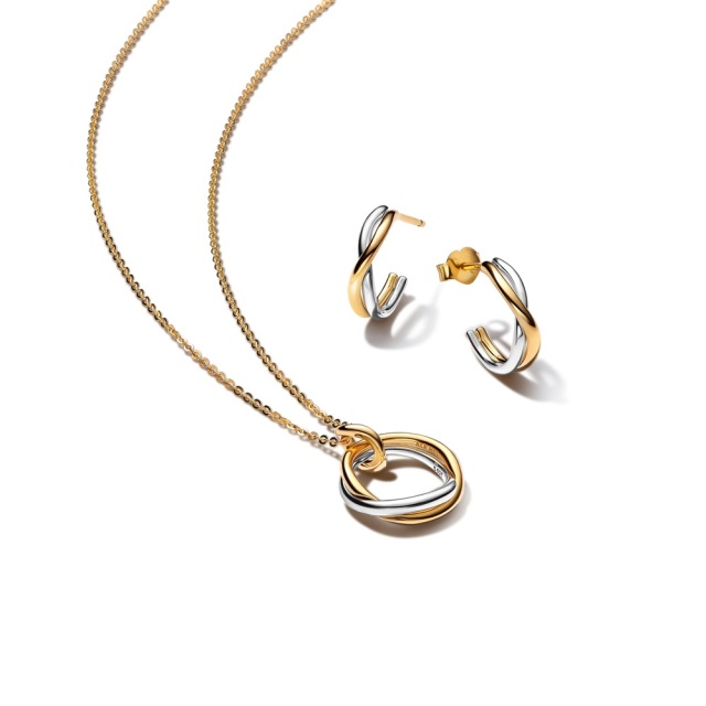 自然流線雙色吊墜項鏈耳環組合