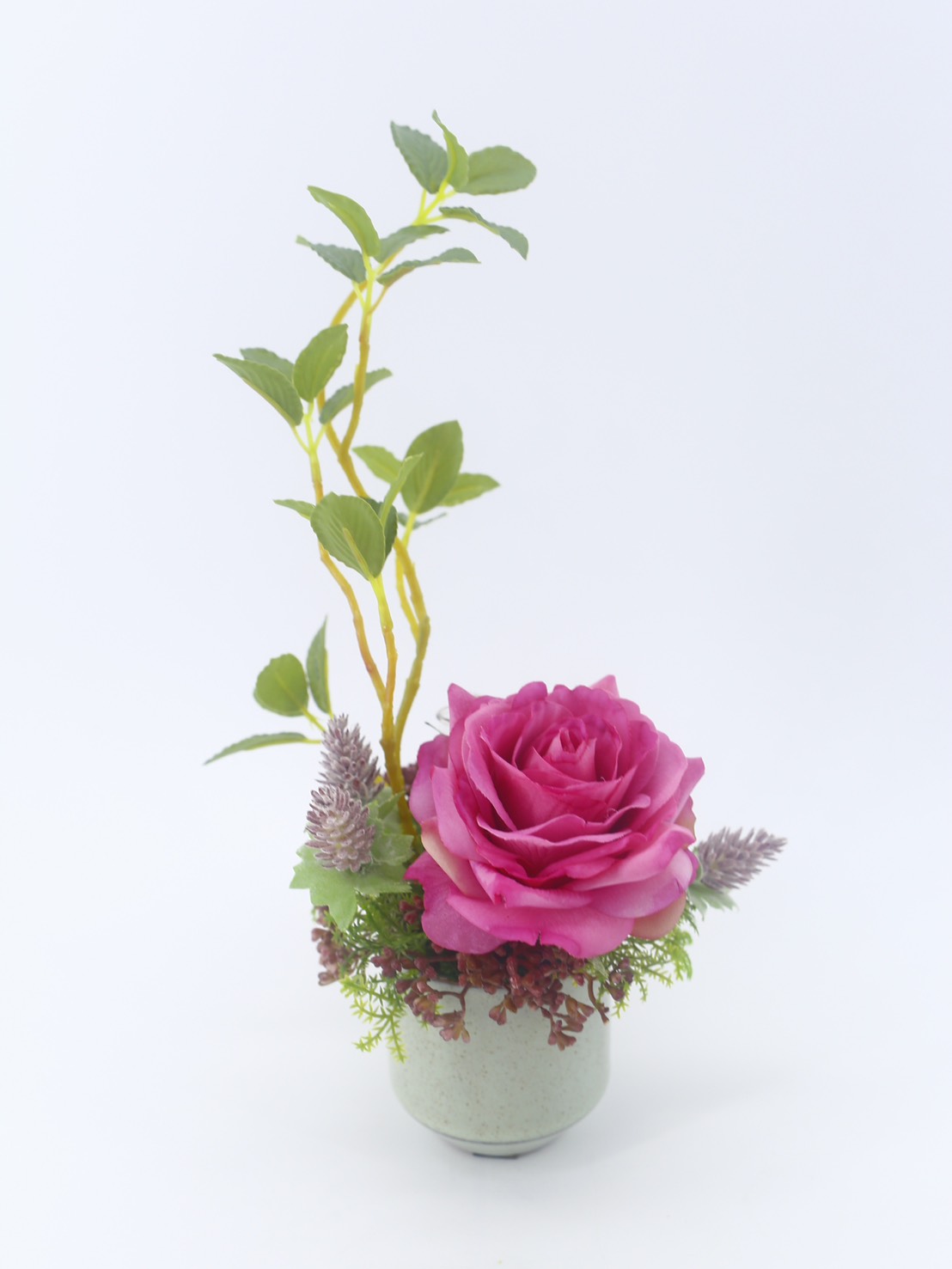 【A4榆果傢飾】擬真桃色玫瑰日式陶盆香氛花飾