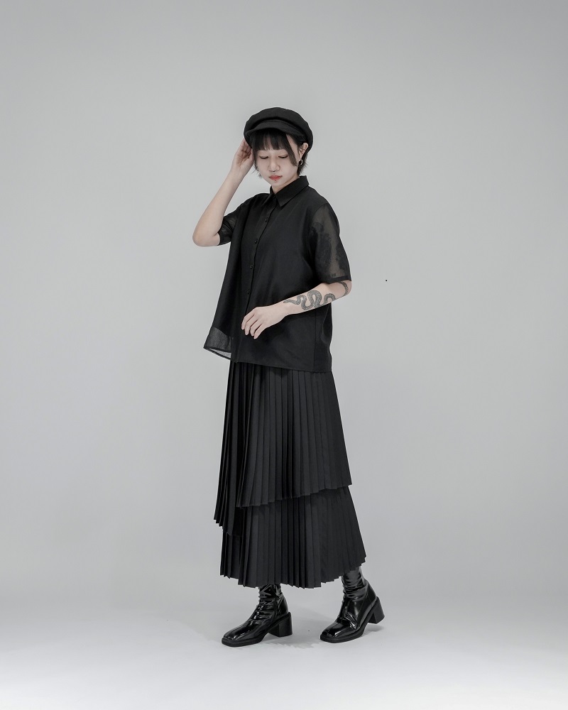 MUKK DESIGN 不規則剪裁雙層百褶裙