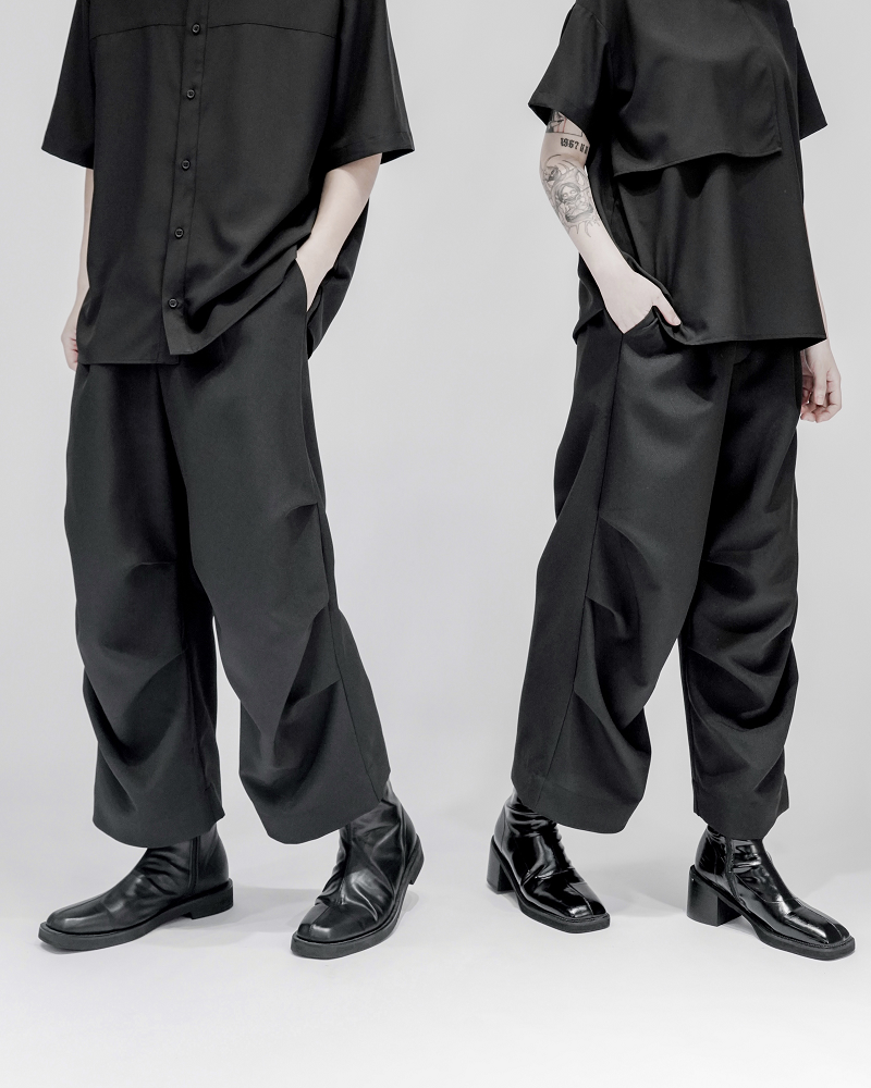 MUKK DESIGN 九分褶皺直筒褲