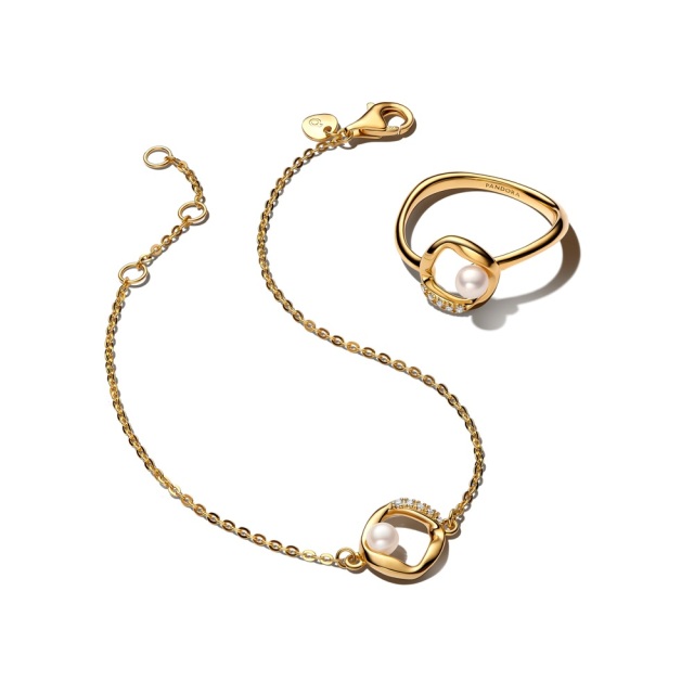 密鑲自然流線淡水珍珠手鏈戒指組合