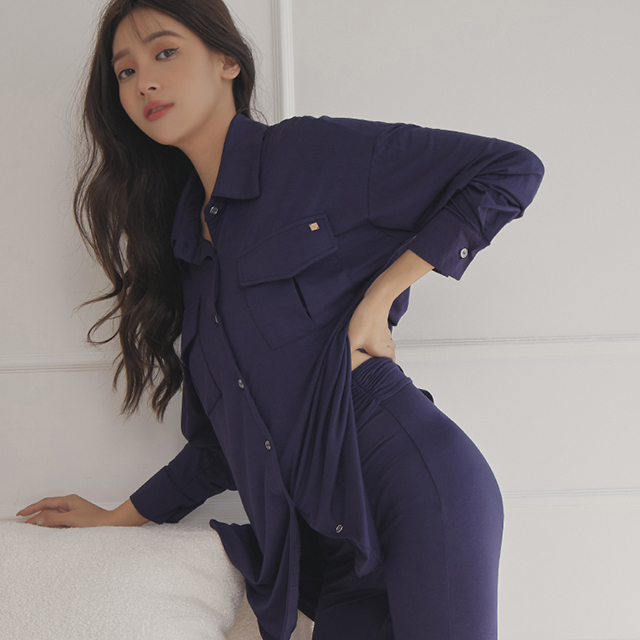 品牌款！英倫率性柔軟舒適襯衫兩件式家居套裝（倫敦藍）