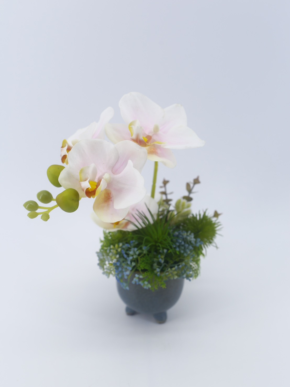 【A4榆果傢飾】擬真粉蝴蝶蘭日式陶盆香氛花飾