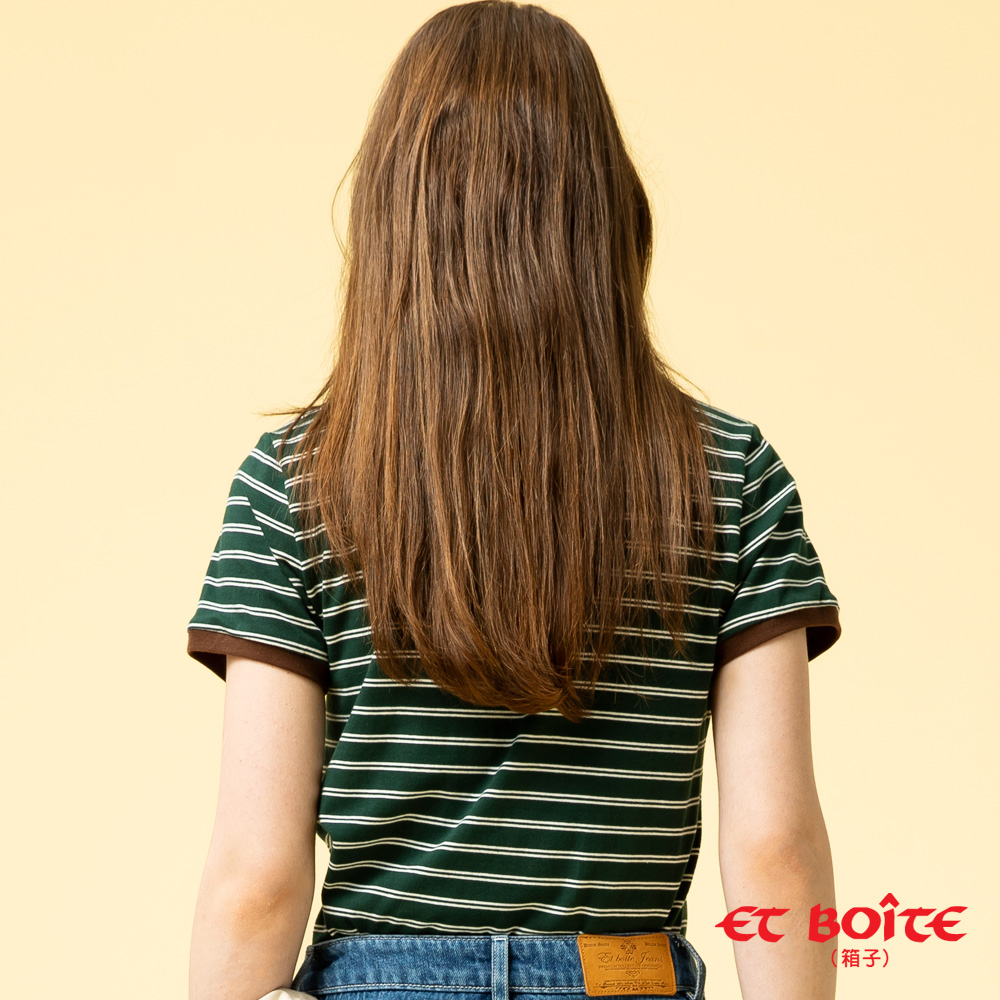 【BLUE WAY】ET BOîTE 箱子-條紋常春藤小刺繡短TEE-L