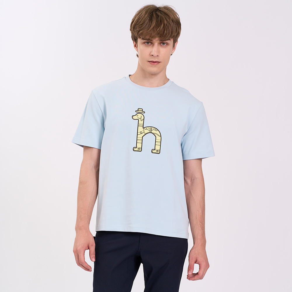 【HAZZYS】淺藍棉感設計男生圓領短袖-XL