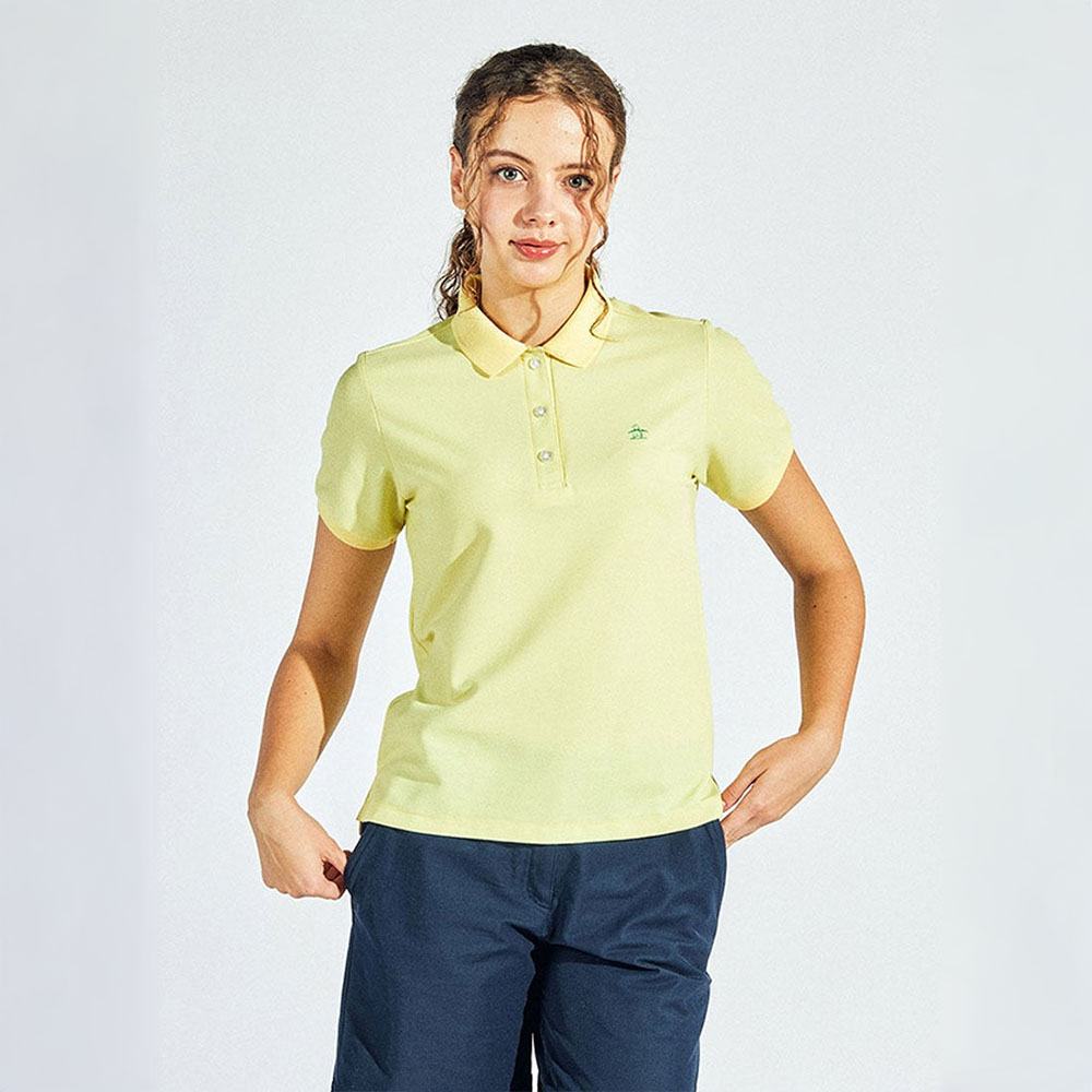 【Munsingwear】女款淺黃色透氣舒適合身剪裁短袖POLO衫-LL