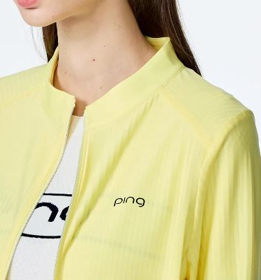 ●【三多】PING女款條紋吸濕排汗涼感薄外套-黃