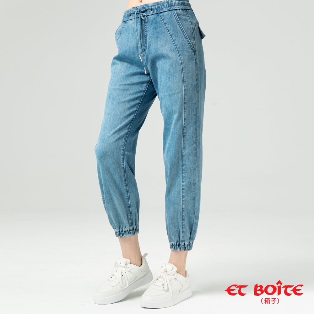 【BLUE WAY】ET BOîTE 箱子-24H冰爽有彈中腰鬆緊丹寧縮口男友褲-L