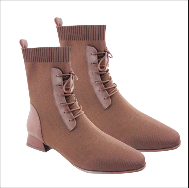 【11111購物節】真皮彈性布拼接中筒靴