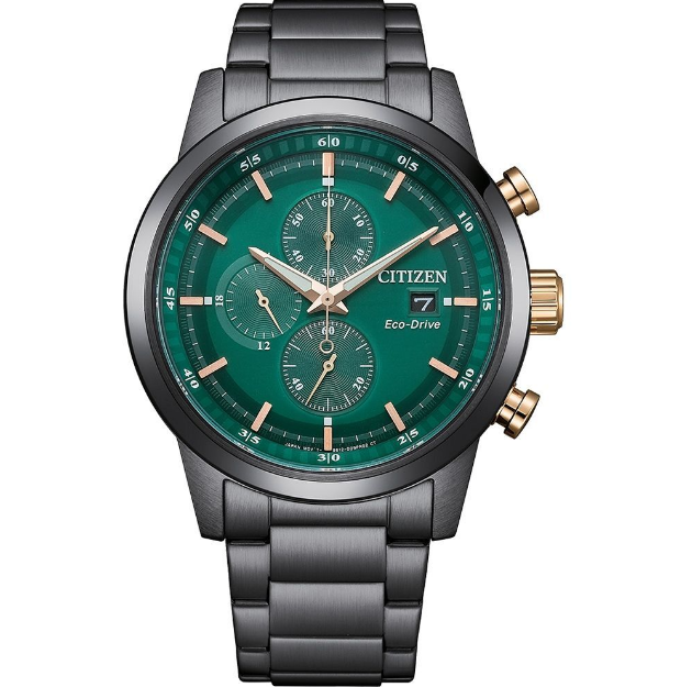 *【ERICA】CITIZEN GENTS 光動能三眼計時腕錶 43MM(綠面)