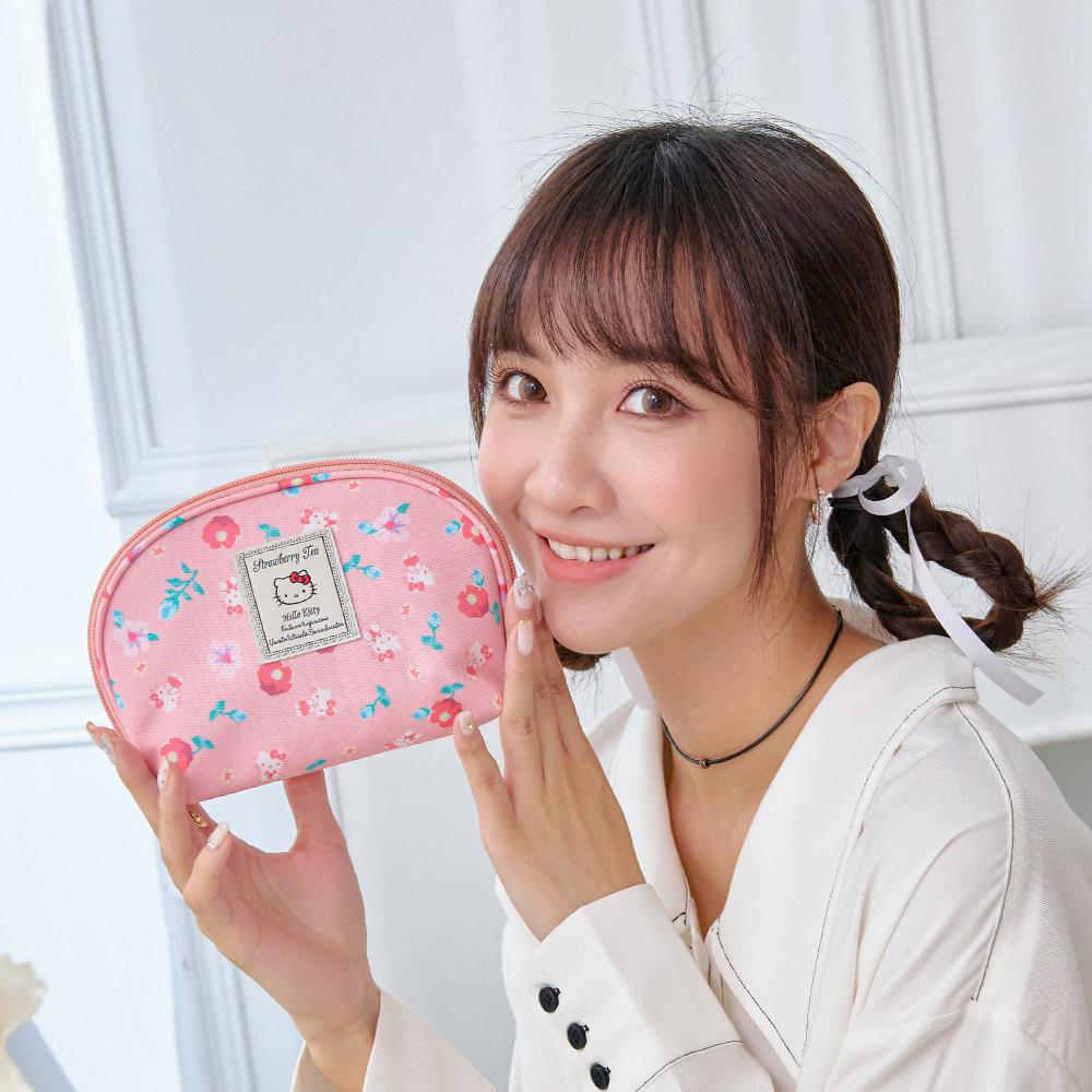 【kiki STUDIO】Hello Kitty-花園午茶-化妝包-珊瑚粉