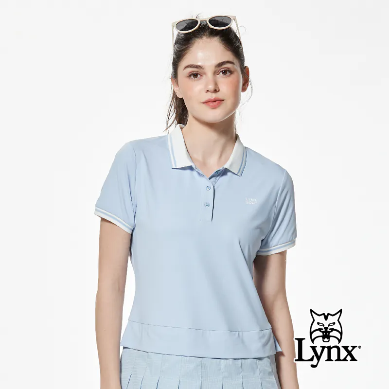 【Lynx】連身洋裝款百摺裙剪接布料羅紋設計POLO衫-灰藍色,L