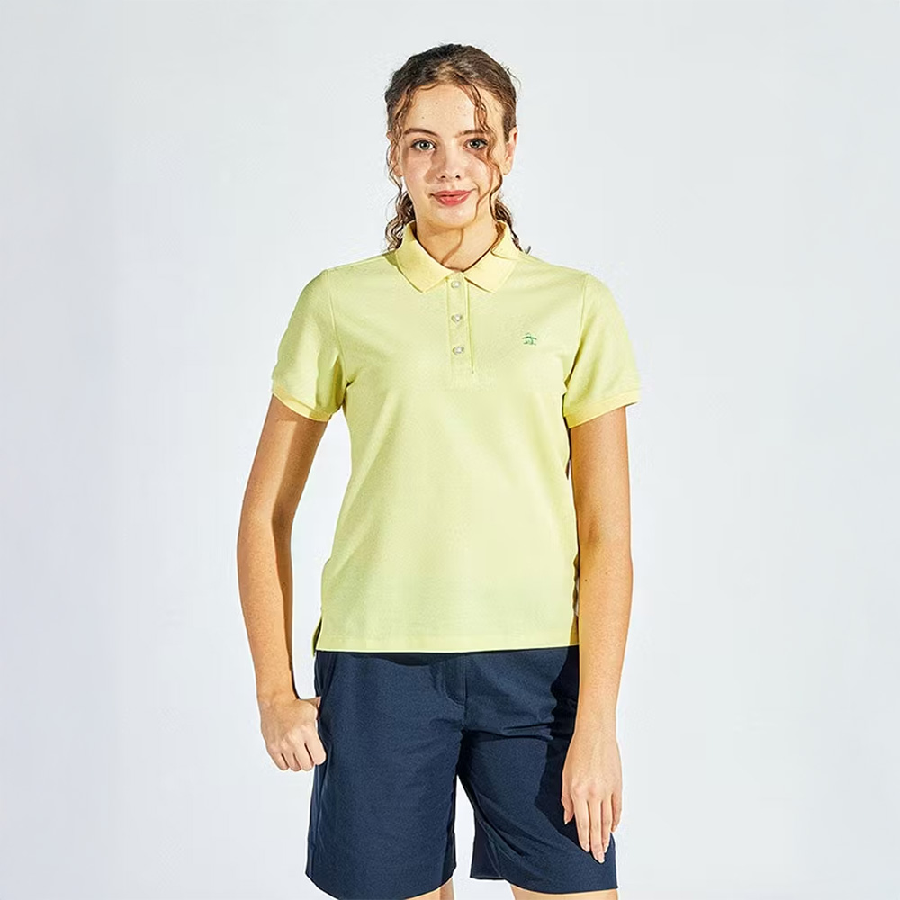 【Munsingwear】女款淺黃色透氣舒適合身剪裁短袖POLO衫-L