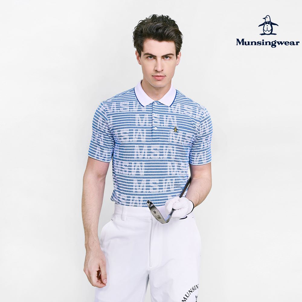 【Munsingwear 企鵝】金企鵝系列藍色短袖POLO衫-LL